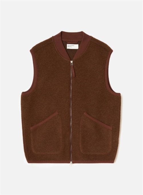 UNIVERSAL WORKS ZIP WAISTCOAT WOOL FLEECE CACAO